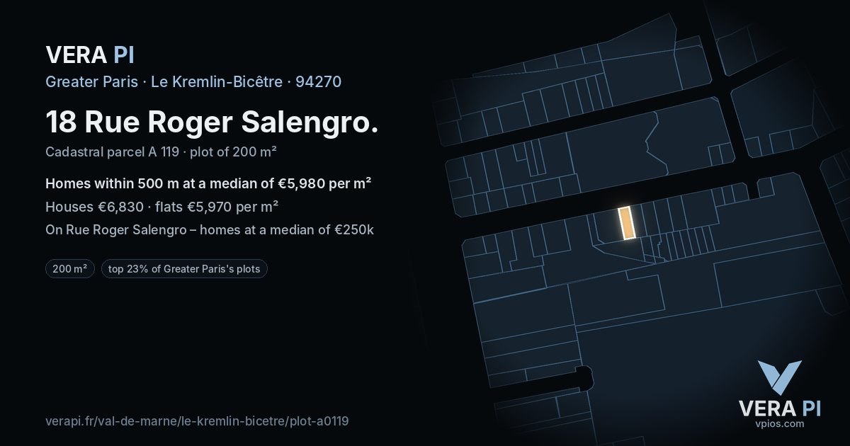 18 Rue Roger Salengro, Le Kremlin-Bicêtre at night – the plot lit, the parcels around coloured by the prices near them