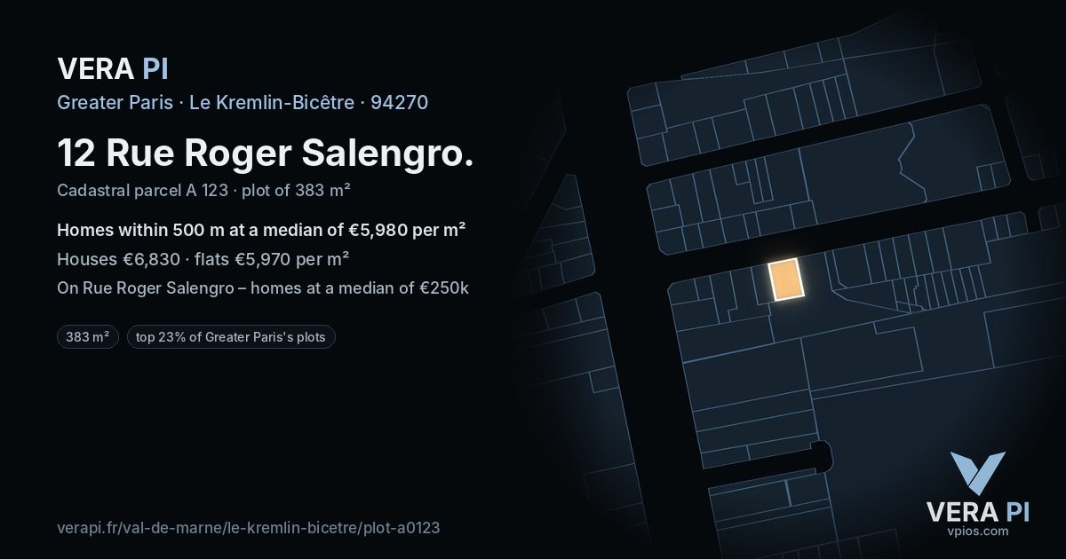 12 Rue Roger Salengro, Le Kremlin-Bicêtre at night – the plot lit, the parcels around coloured by the prices near them