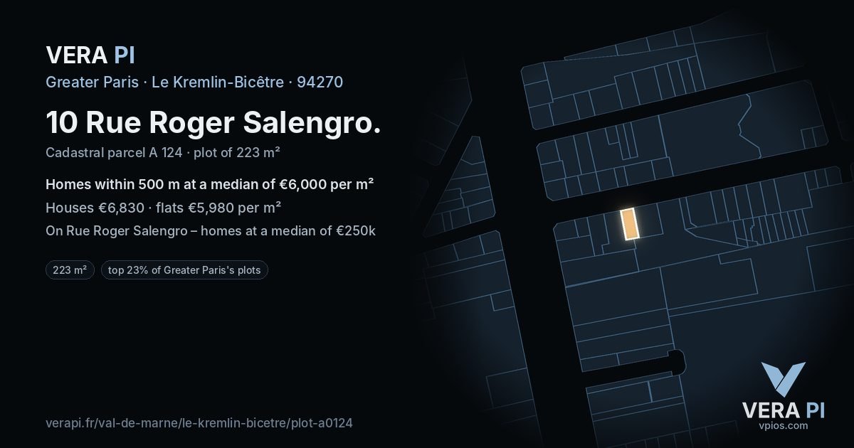 10 Rue Roger Salengro, Le Kremlin-Bicêtre at night – the plot lit, the parcels around coloured by the prices near them