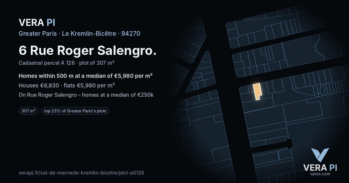 6 Rue Roger Salengro, Le Kremlin-Bicêtre at night – the plot lit, the parcels around coloured by the prices near them