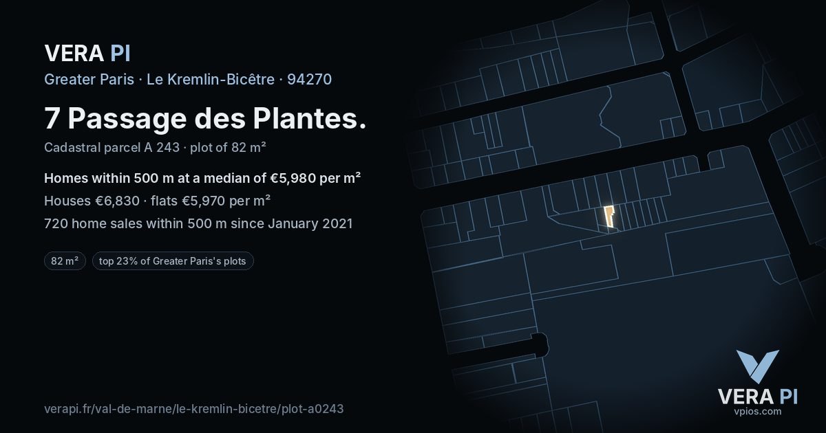 7 Passage des Plantes, Le Kremlin-Bicêtre at night – the plot lit, the parcels around coloured by the prices near them