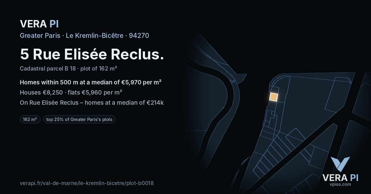 5 Rue Elisée Reclus, Le Kremlin-Bicêtre at night – the plot lit, the parcels around coloured by the prices near them
