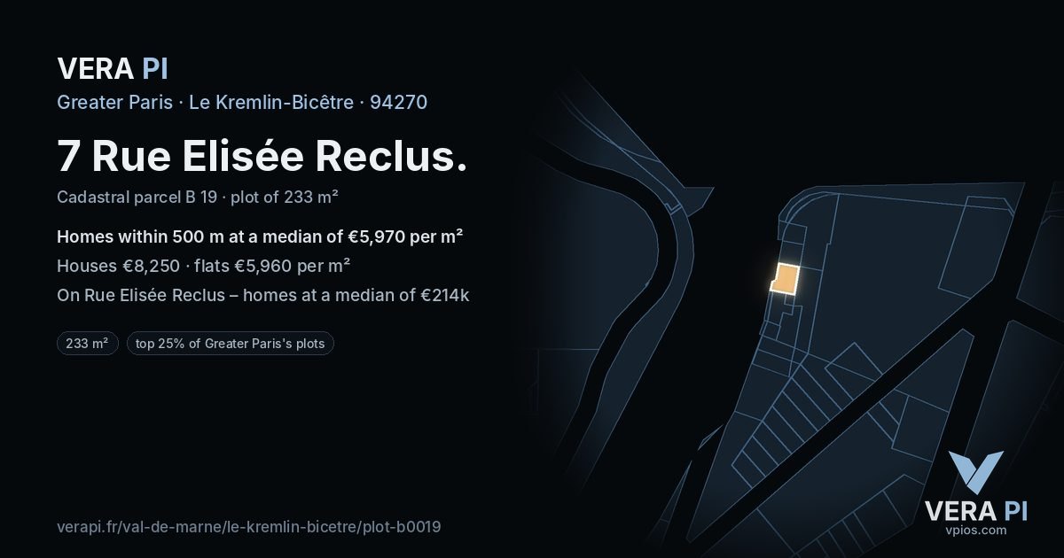 7 Rue Elisée Reclus, Le Kremlin-Bicêtre at night – the plot lit, the parcels around coloured by the prices near them