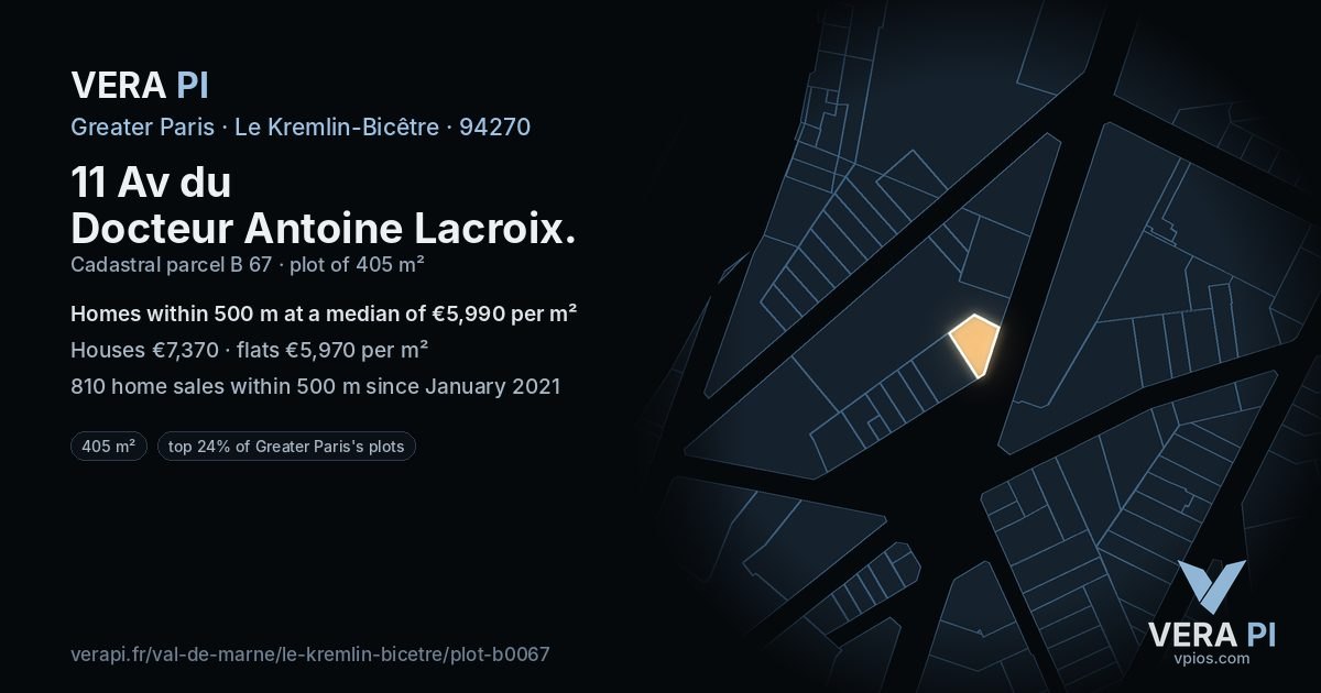11 Av du Docteur Antoine Lacroix, Le Kremlin-Bicêtre at night – the plot lit, the parcels around coloured by the prices near them