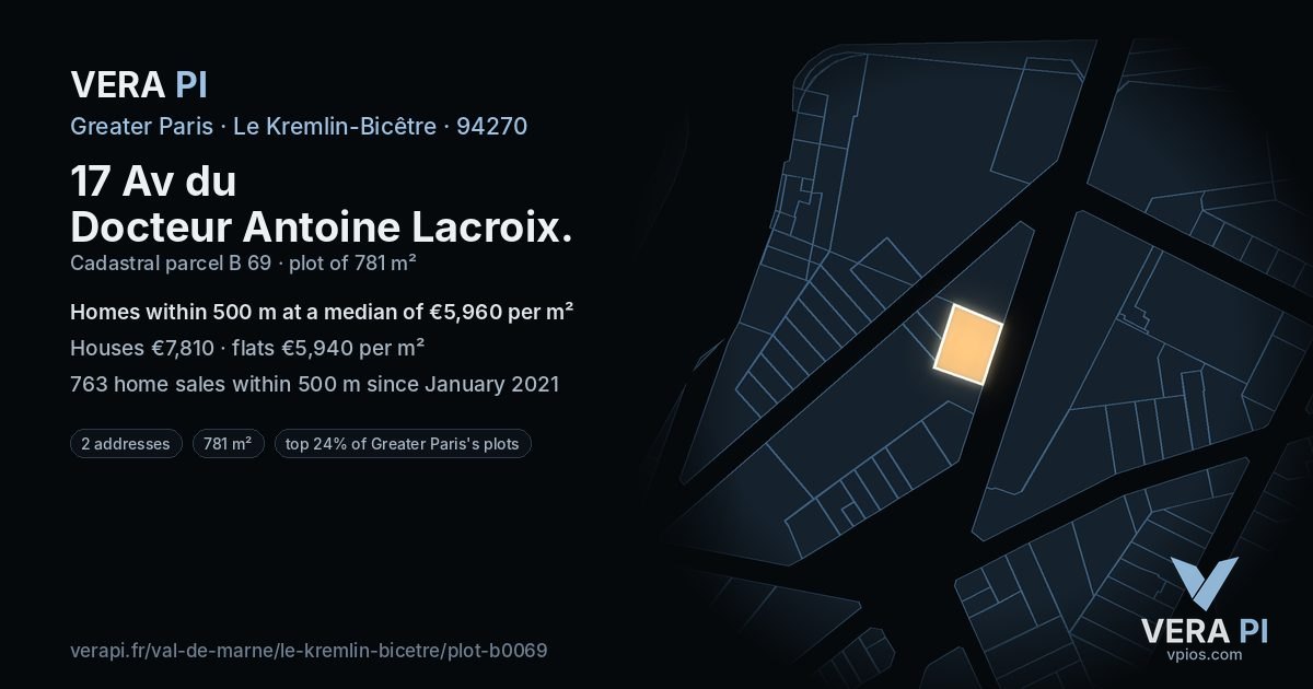 17 Av du Docteur Antoine Lacroix, Le Kremlin-Bicêtre at night – the plot lit, the parcels around coloured by the prices near them