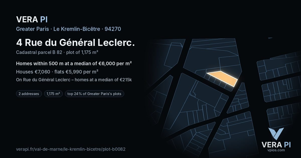 4 Rue du Général Leclerc, Le Kremlin-Bicêtre at night – the plot lit, the parcels around coloured by the prices near them