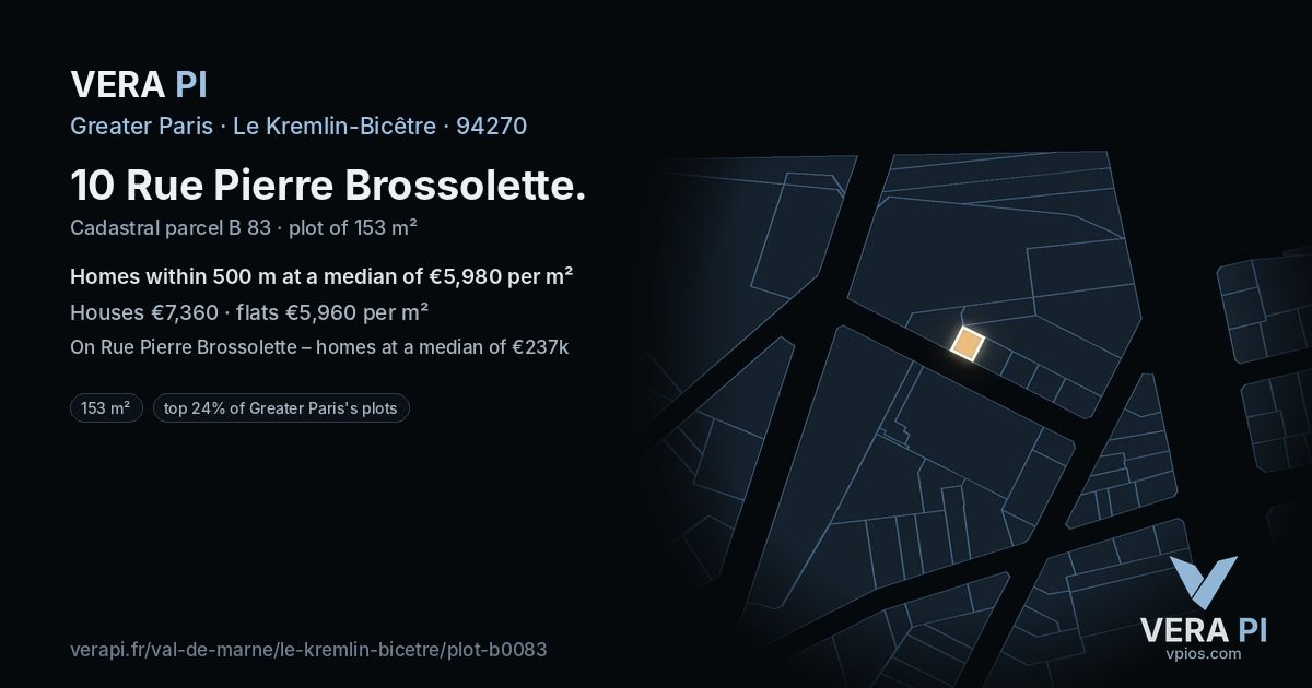 10 Rue Pierre Brossolette, Le Kremlin-Bicêtre at night – the plot lit, the parcels around coloured by the prices near them