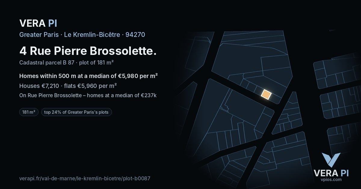 4 Rue Pierre Brossolette, Le Kremlin-Bicêtre at night – the plot lit, the parcels around coloured by the prices near them
