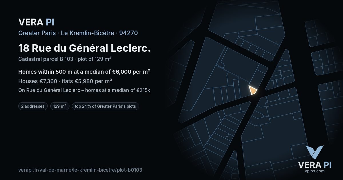 18 Rue du Général Leclerc, Le Kremlin-Bicêtre at night – the plot lit, the parcels around coloured by the prices near them