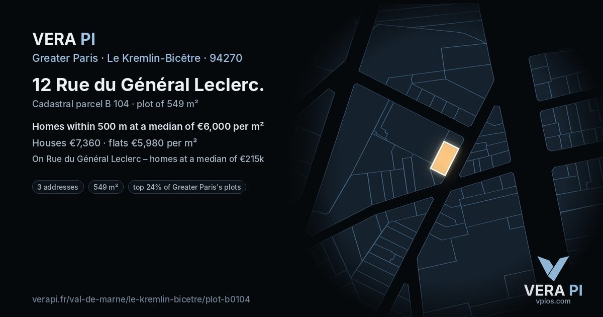 12 Rue du Général Leclerc, Le Kremlin-Bicêtre at night – the plot lit, the parcels around coloured by the prices near them