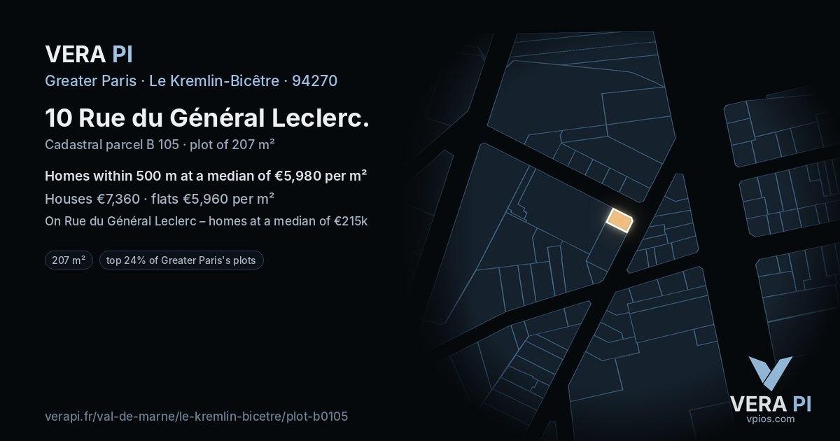 10 Rue du Général Leclerc, Le Kremlin-Bicêtre at night – the plot lit, the parcels around coloured by the prices near them