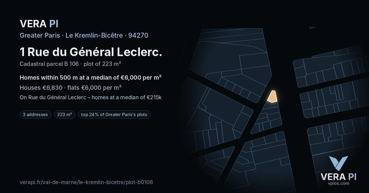 1 Rue du Général Leclerc, Le Kremlin-Bicêtre at night – the plot lit, the parcels around coloured by the prices near them