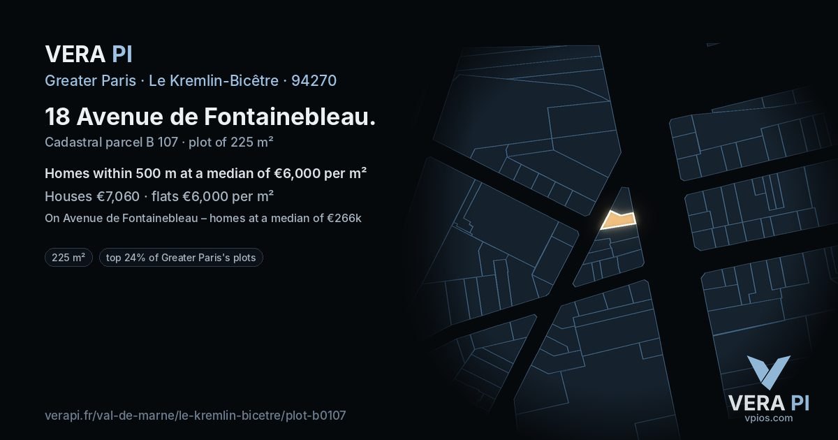 18 Avenue de Fontainebleau, Le Kremlin-Bicêtre at night – the plot lit, the parcels around coloured by the prices near them
