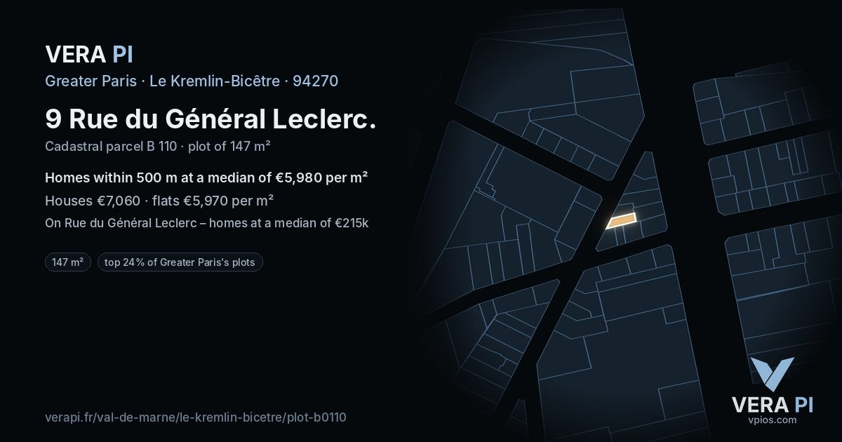 9 Rue du Général Leclerc, Le Kremlin-Bicêtre at night – the plot lit, the parcels around coloured by the prices near them