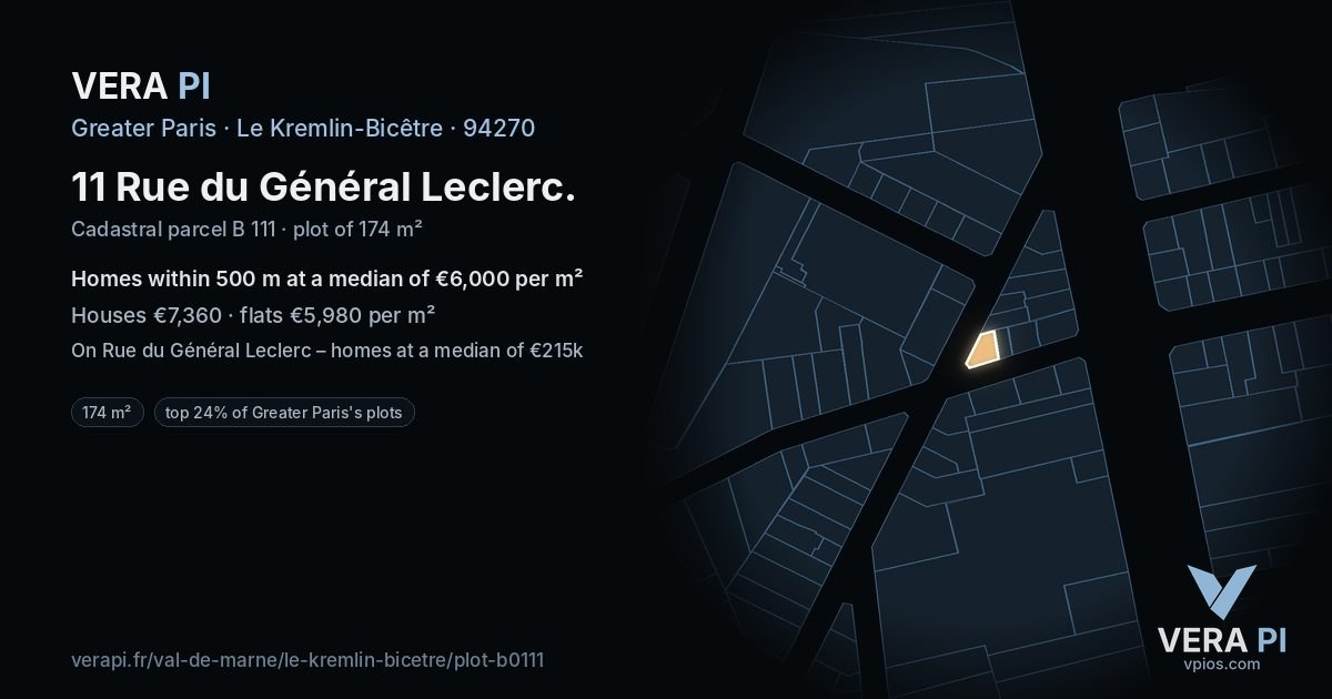 11 Rue du Général Leclerc, Le Kremlin-Bicêtre at night – the plot lit, the parcels around coloured by the prices near them