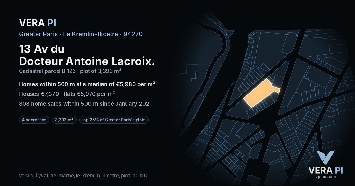 13 Av du Docteur Antoine Lacroix, Le Kremlin-Bicêtre at night – the plot lit, the parcels around coloured by the prices near them