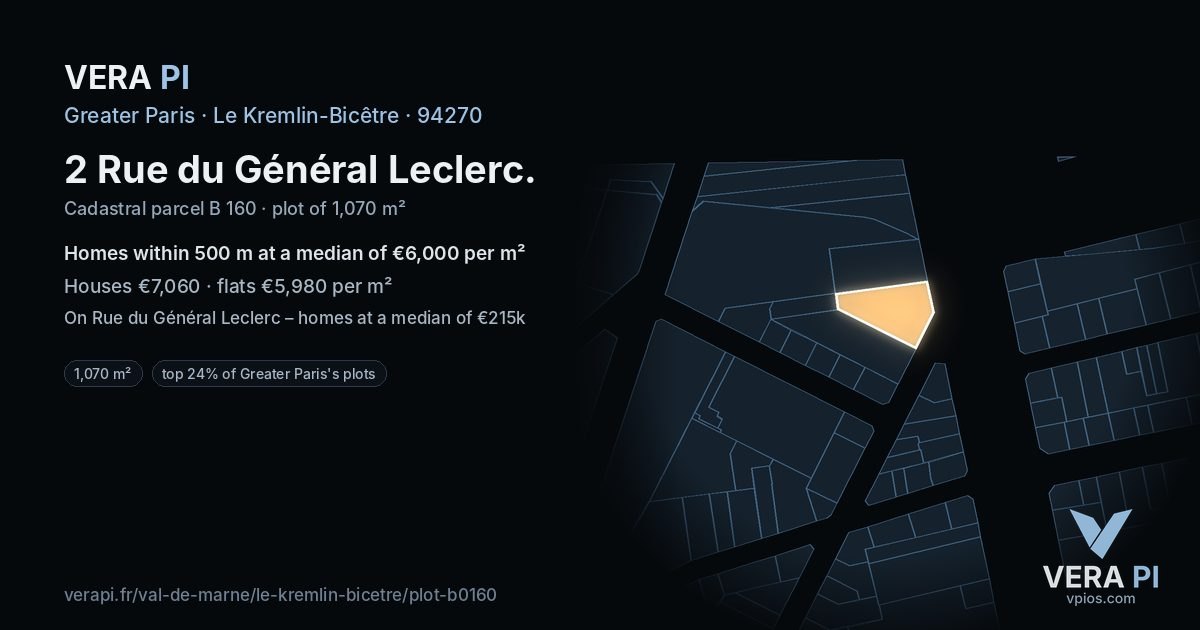 2 Rue du Général Leclerc, Le Kremlin-Bicêtre at night – the plot lit, the parcels around coloured by the prices near them