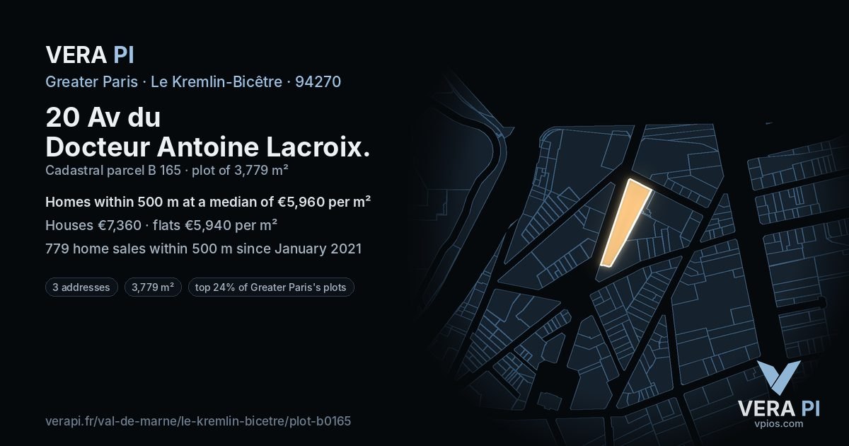 20 Av du Docteur Antoine Lacroix, Le Kremlin-Bicêtre at night – the plot lit, the parcels around coloured by the prices near them