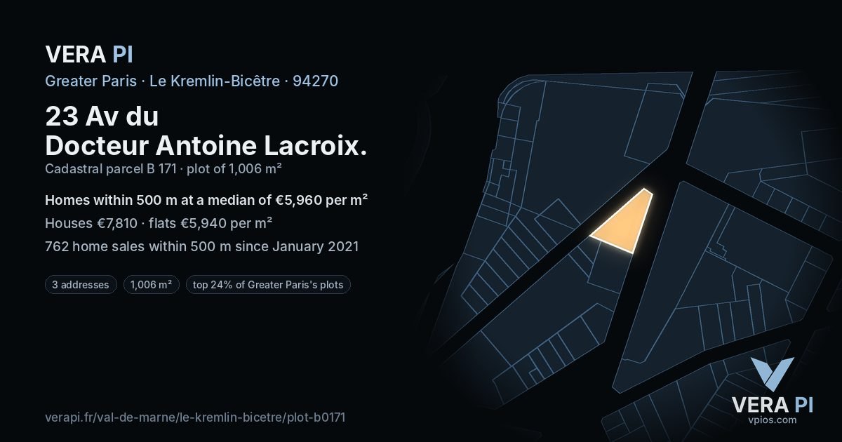 23 Av du Docteur Antoine Lacroix, Le Kremlin-Bicêtre at night – the plot lit, the parcels around coloured by the prices near them