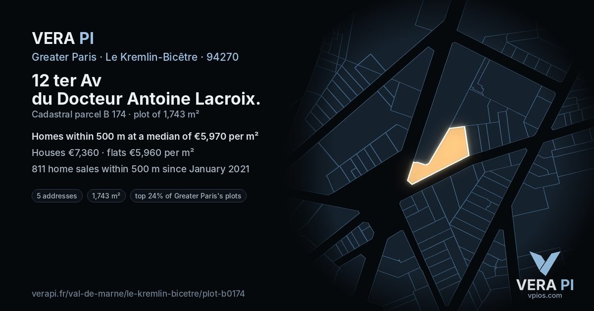 12 ter Av du Docteur Antoine Lacroix, Le Kremlin-Bicêtre at night – the plot lit, the parcels around coloured by the prices near them