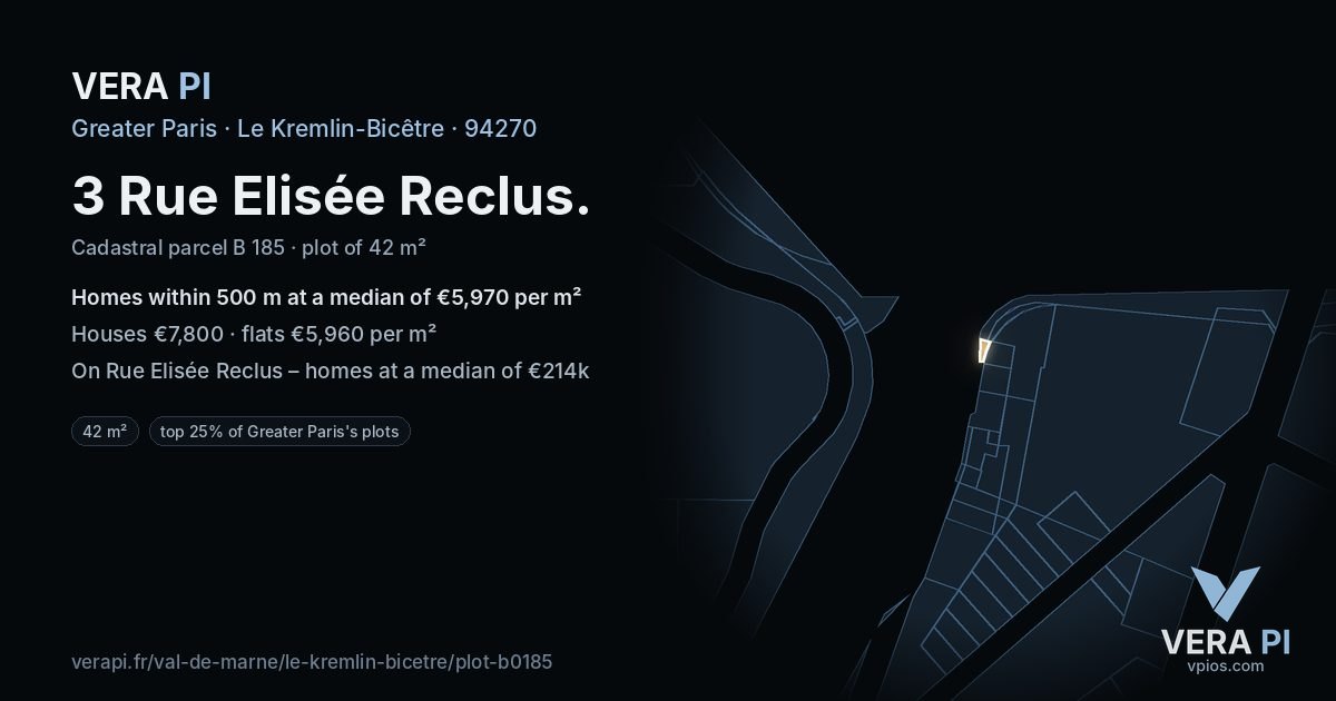 3 Rue Elisée Reclus, Le Kremlin-Bicêtre at night – the plot lit, the parcels around coloured by the prices near them