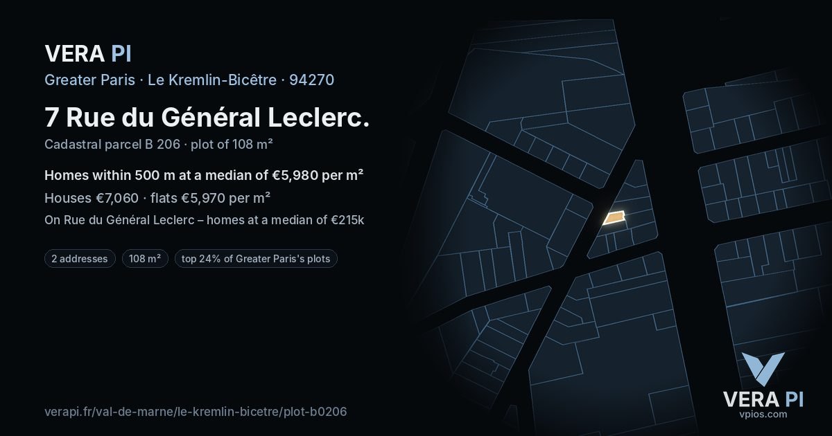 7 Rue du Général Leclerc, Le Kremlin-Bicêtre at night – the plot lit, the parcels around coloured by the prices near them