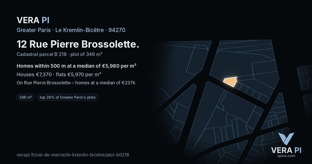 12 Rue Pierre Brossolette, Le Kremlin-Bicêtre at night – the plot lit, the parcels around coloured by the prices near them