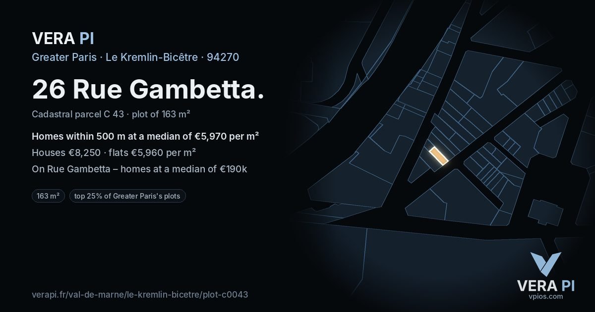 26 Rue Gambetta, Le Kremlin-Bicêtre at night – the plot lit, the parcels around coloured by the prices near them