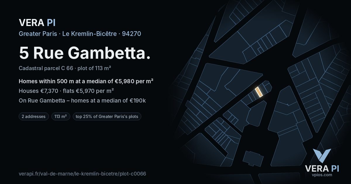 5 Rue Gambetta, Le Kremlin-Bicêtre at night – the plot lit, the parcels around coloured by the prices near them