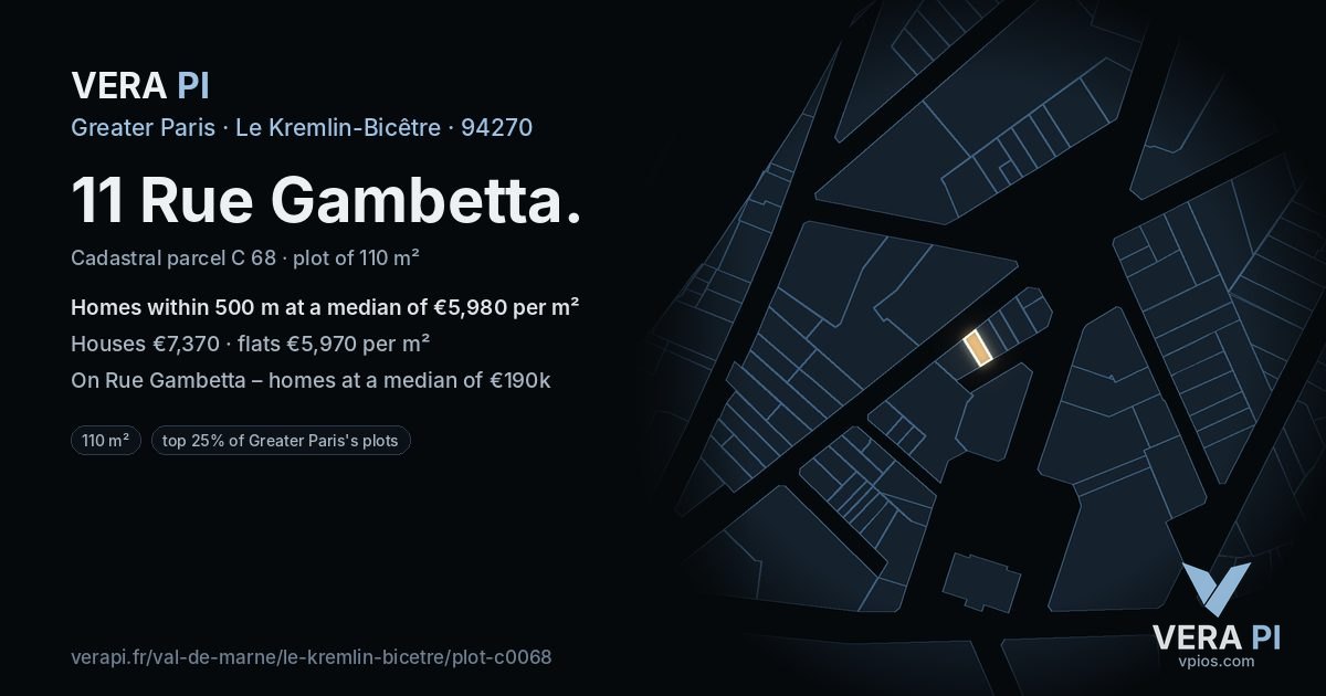 11 Rue Gambetta, Le Kremlin-Bicêtre at night – the plot lit, the parcels around coloured by the prices near them