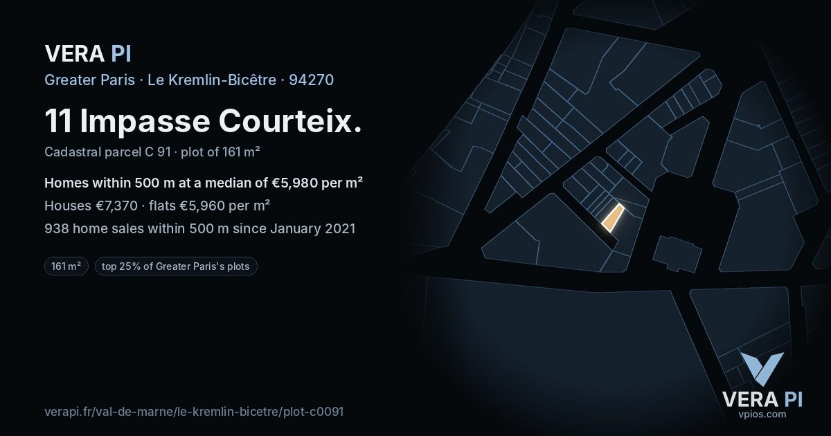 11 Impasse Courteix, Le Kremlin-Bicêtre at night – the plot lit, the parcels around coloured by the prices near them