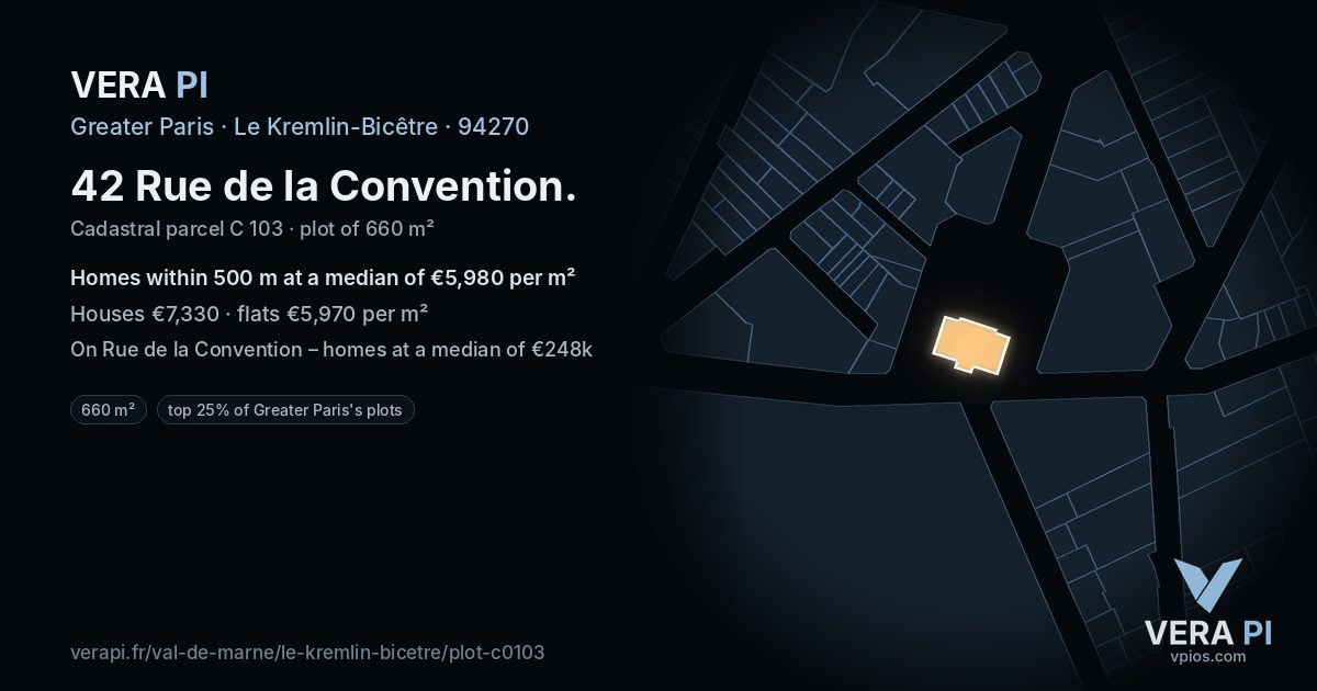 42 Rue de la Convention, Le Kremlin-Bicêtre at night – the plot lit, the parcels around coloured by the prices near them
