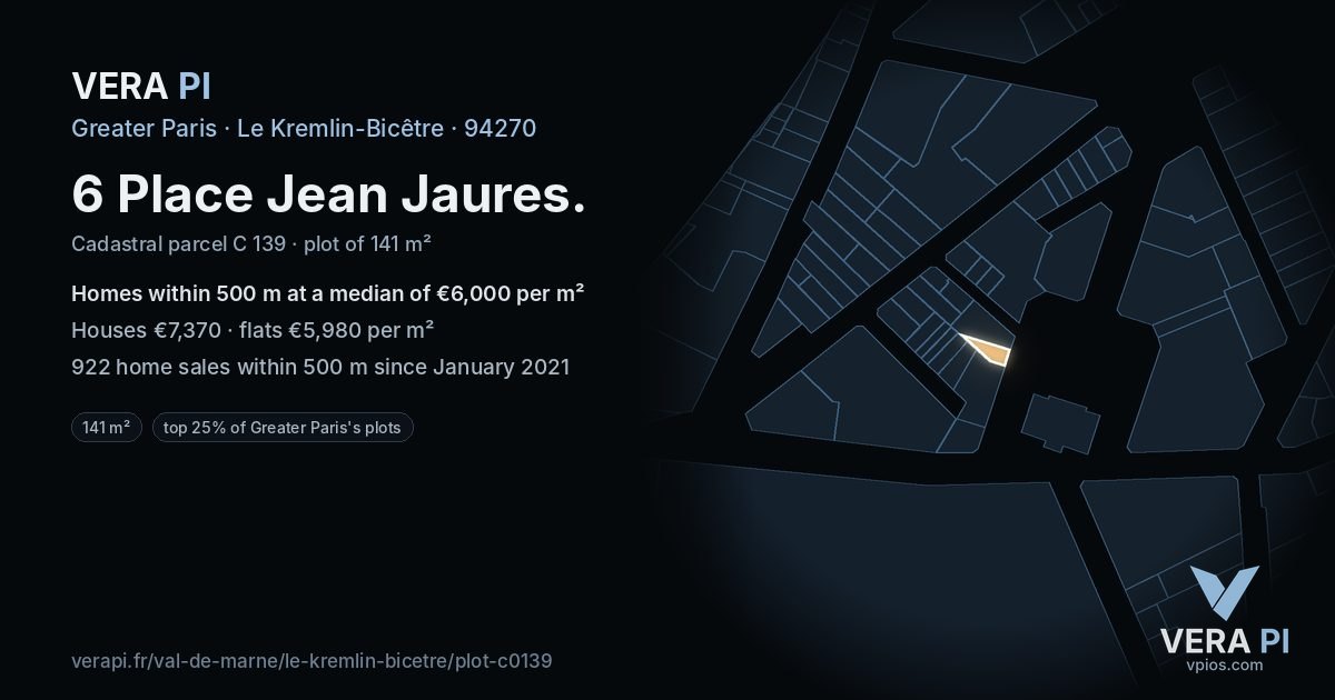 6 Place Jean Jaures, Le Kremlin-Bicêtre at night – the plot lit, the parcels around coloured by the prices near them
