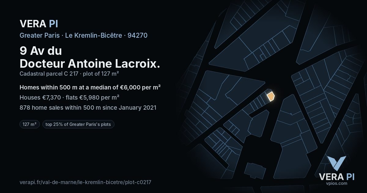 9 Av du Docteur Antoine Lacroix, Le Kremlin-Bicêtre at night – the plot lit, the parcels around coloured by the prices near them