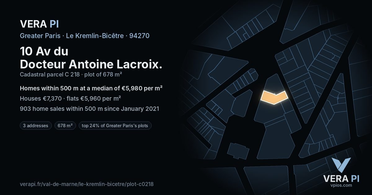 10 Av du Docteur Antoine Lacroix, Le Kremlin-Bicêtre at night – the plot lit, the parcels around coloured by the prices near them