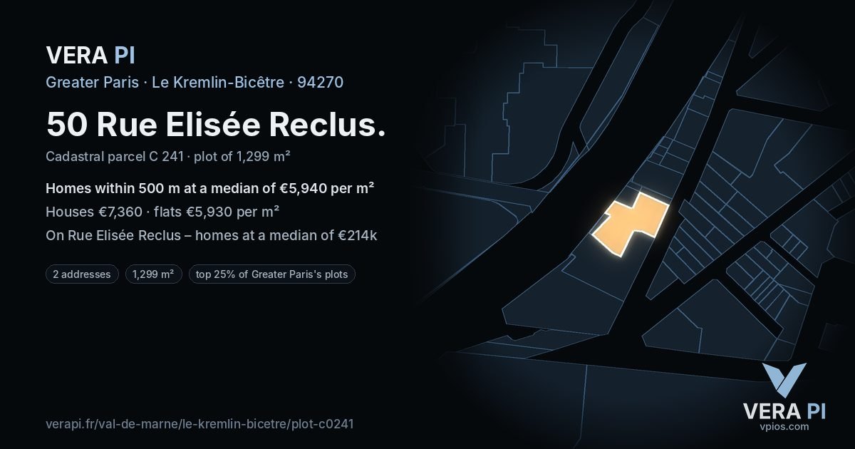 50 Rue Elisée Reclus, Le Kremlin-Bicêtre at night – the plot lit, the parcels around coloured by the prices near them