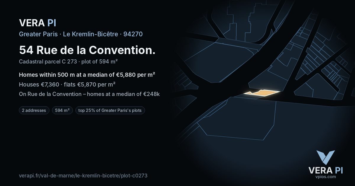 54 Rue de la Convention, Le Kremlin-Bicêtre at night – the plot lit, the parcels around coloured by the prices near them