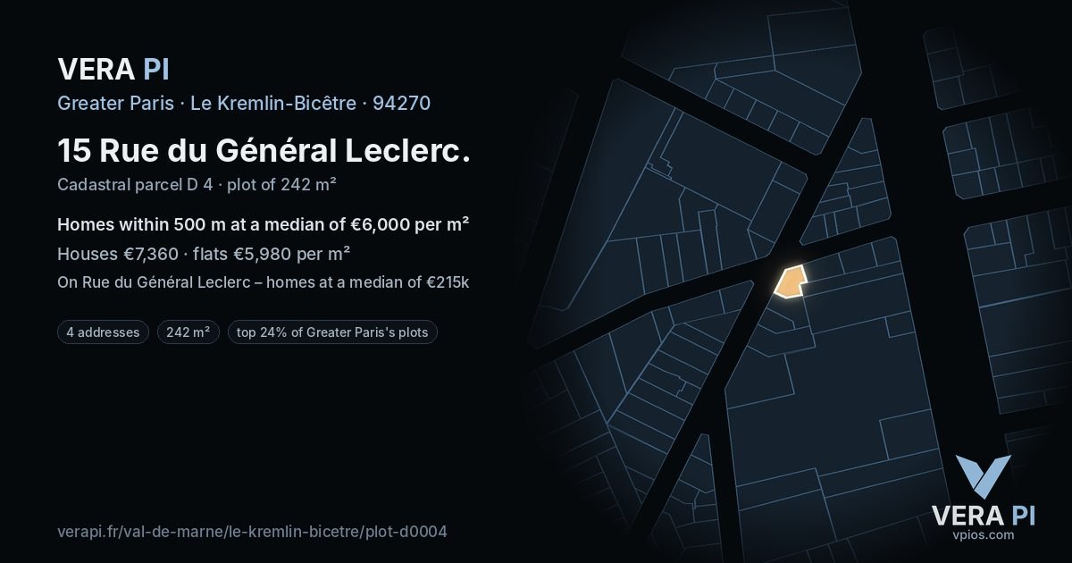 15 Rue du Général Leclerc, Le Kremlin-Bicêtre at night – the plot lit, the parcels around coloured by the prices near them