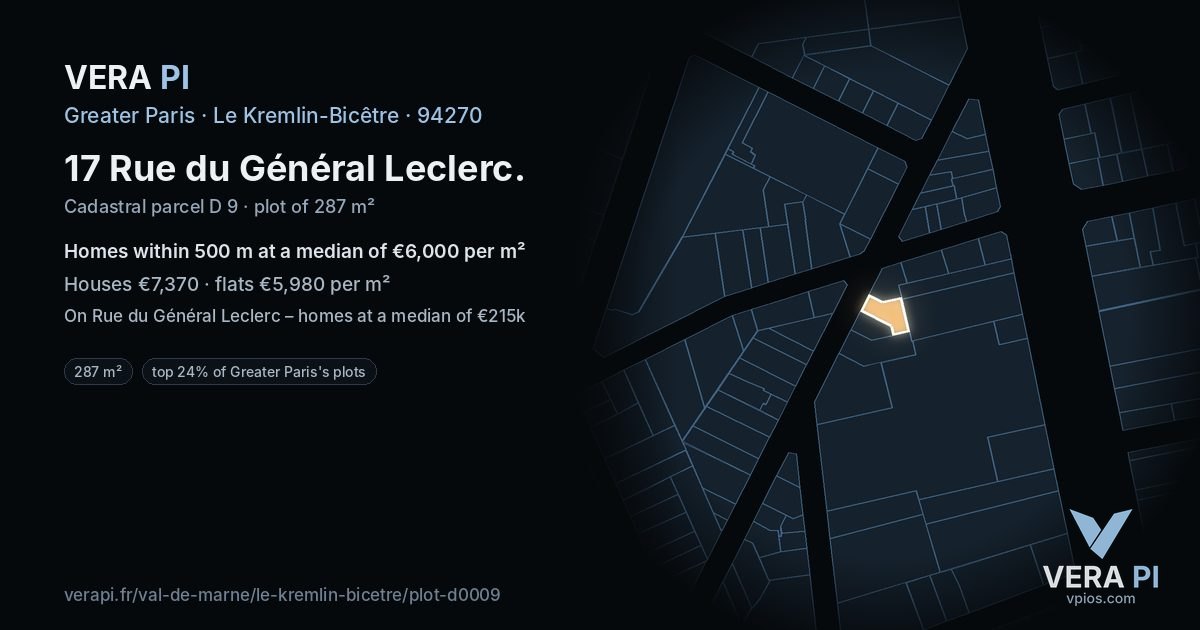 17 Rue du Général Leclerc, Le Kremlin-Bicêtre at night – the plot lit, the parcels around coloured by the prices near them