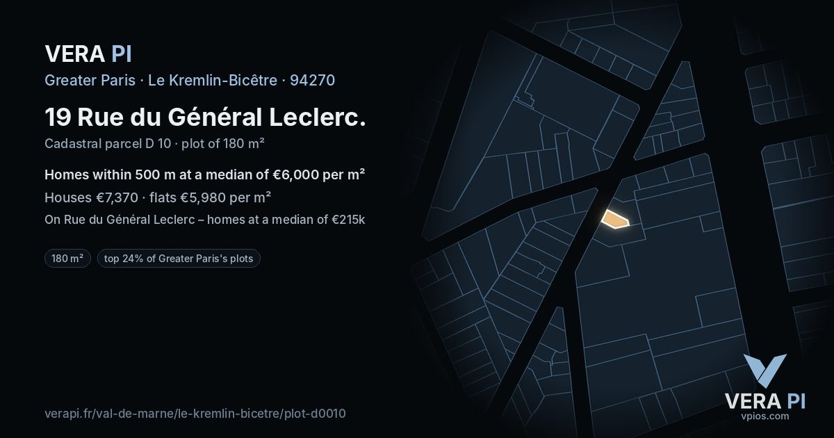 19 Rue du Général Leclerc, Le Kremlin-Bicêtre at night – the plot lit, the parcels around coloured by the prices near them