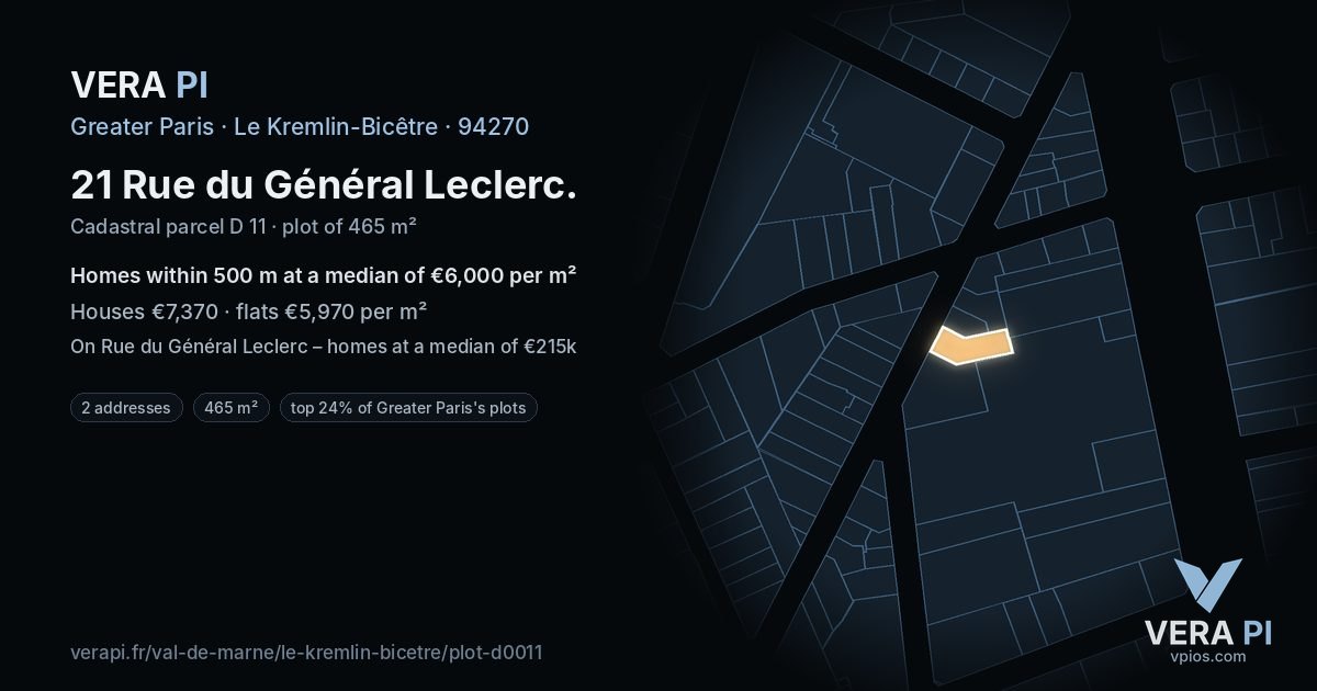 21 Rue du Général Leclerc, Le Kremlin-Bicêtre at night – the plot lit, the parcels around coloured by the prices near them