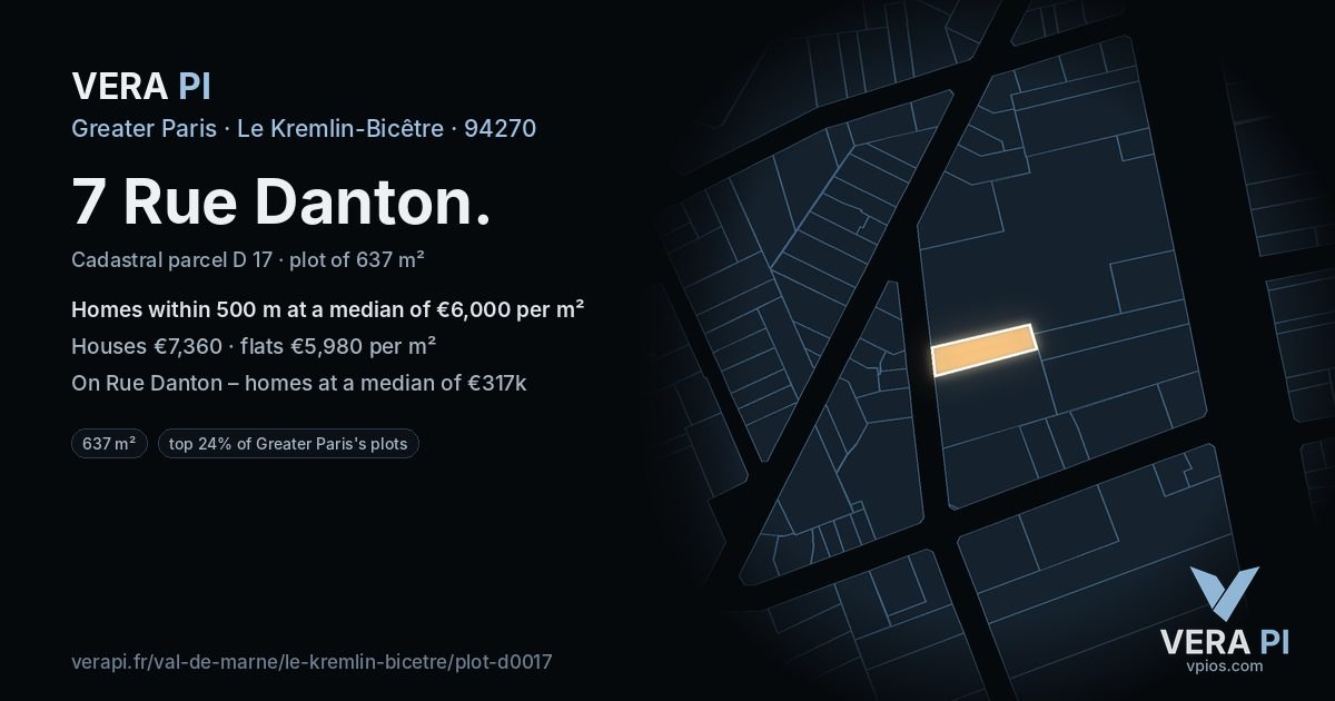 7 Rue Danton, Le Kremlin-Bicêtre at night – the plot lit, the parcels around coloured by the prices near them