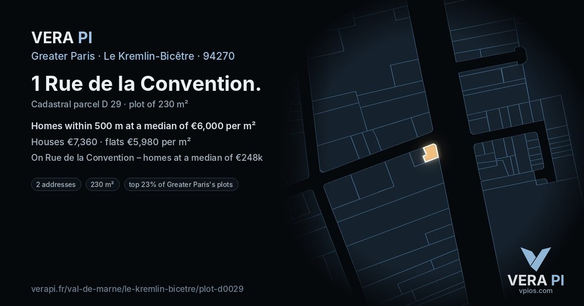 1 Rue de la Convention, Le Kremlin-Bicêtre at night – the plot lit, the parcels around coloured by the prices near them