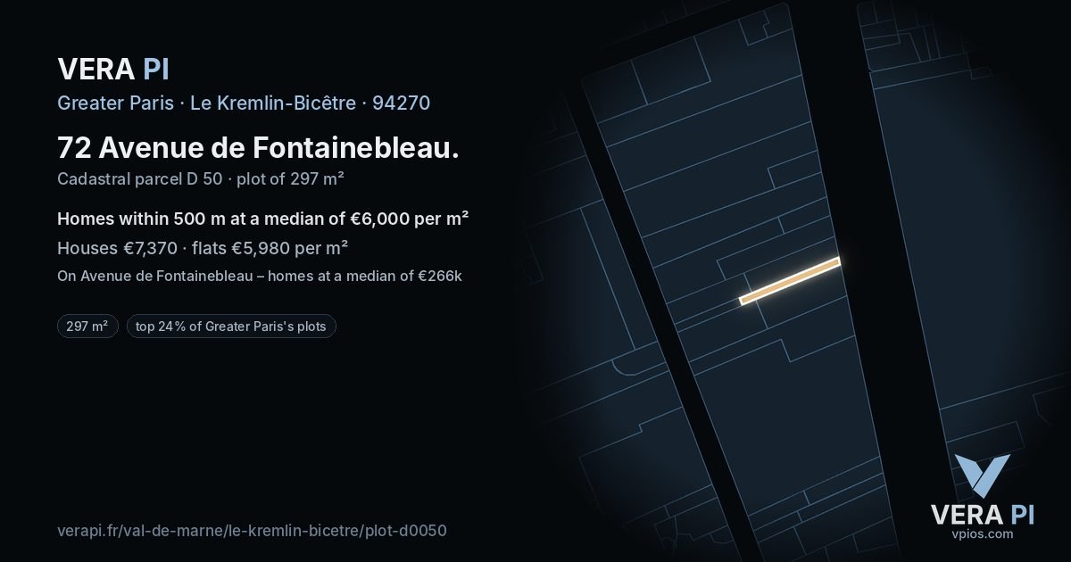 72 Avenue de Fontainebleau, Le Kremlin-Bicêtre at night – the plot lit, the parcels around coloured by the prices near them