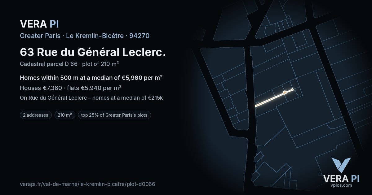 63 Rue du Général Leclerc, Le Kremlin-Bicêtre at night – the plot lit, the parcels around coloured by the prices near them