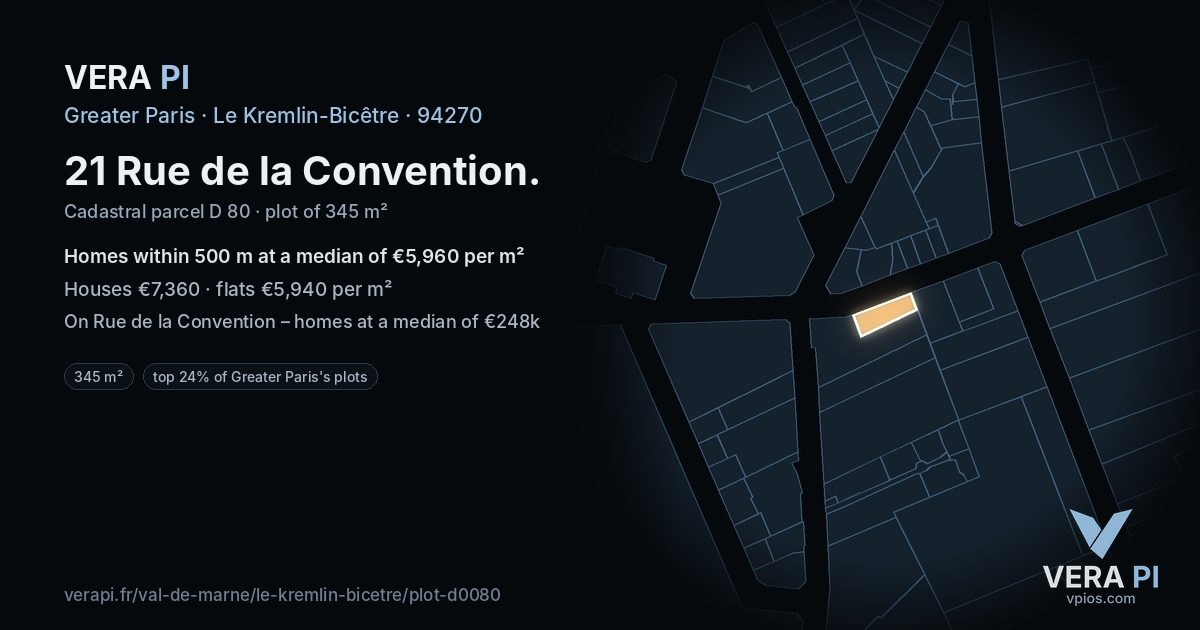 21 Rue de la Convention, Le Kremlin-Bicêtre at night – the plot lit, the parcels around coloured by the prices near them