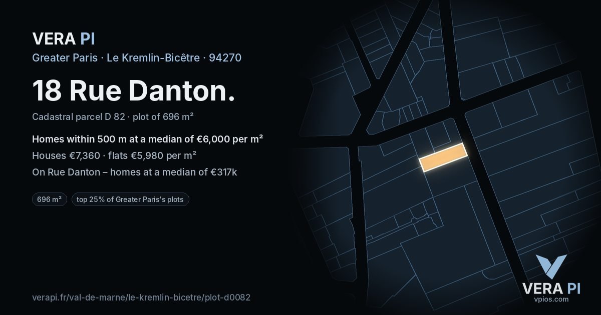 18 Rue Danton, Le Kremlin-Bicêtre at night – the plot lit, the parcels around coloured by the prices near them