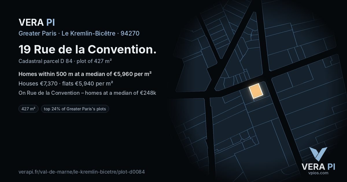 19 Rue de la Convention, Le Kremlin-Bicêtre at night – the plot lit, the parcels around coloured by the prices near them