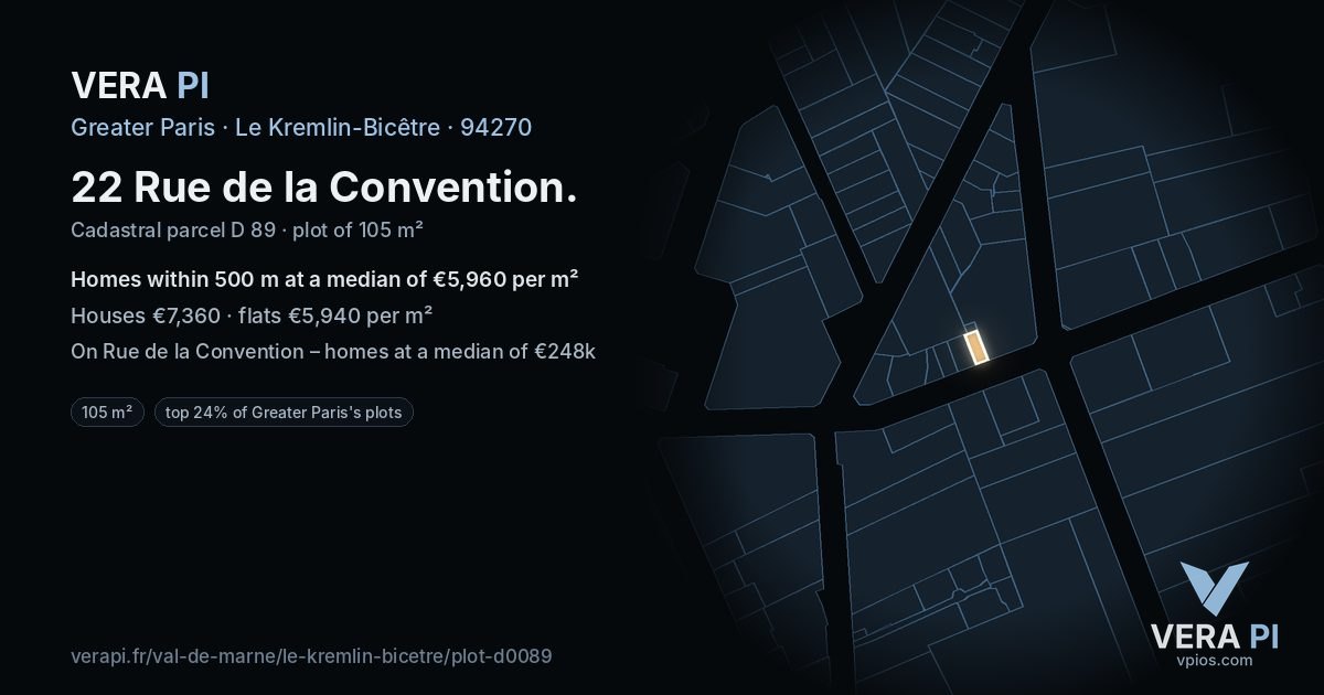 22 Rue de la Convention, Le Kremlin-Bicêtre at night – the plot lit, the parcels around coloured by the prices near them