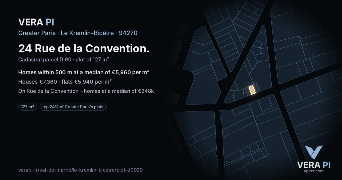 24 Rue de la Convention, Le Kremlin-Bicêtre at night – the plot lit, the parcels around coloured by the prices near them